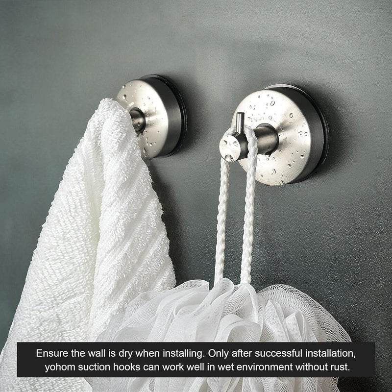 OHOM Stainless Steel Vacuum Suction Cup Bathroom Shower Holders - Removable Towel Rack, Bathrobe and Loofah Hooks with Brushed Finish - Image 3